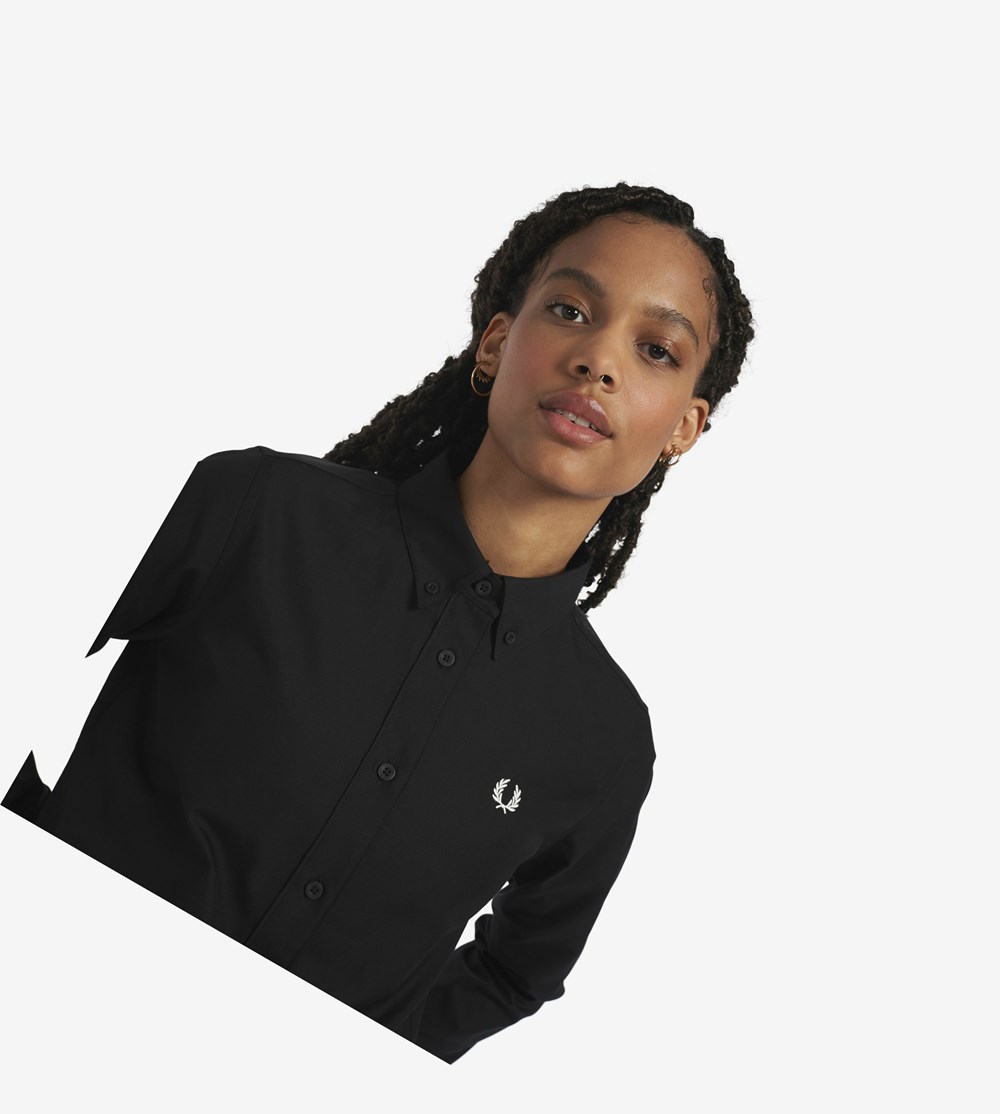 Black Fred Perry Button-Down Shirt Women's T Shirts & Tops | OKWTI-6390