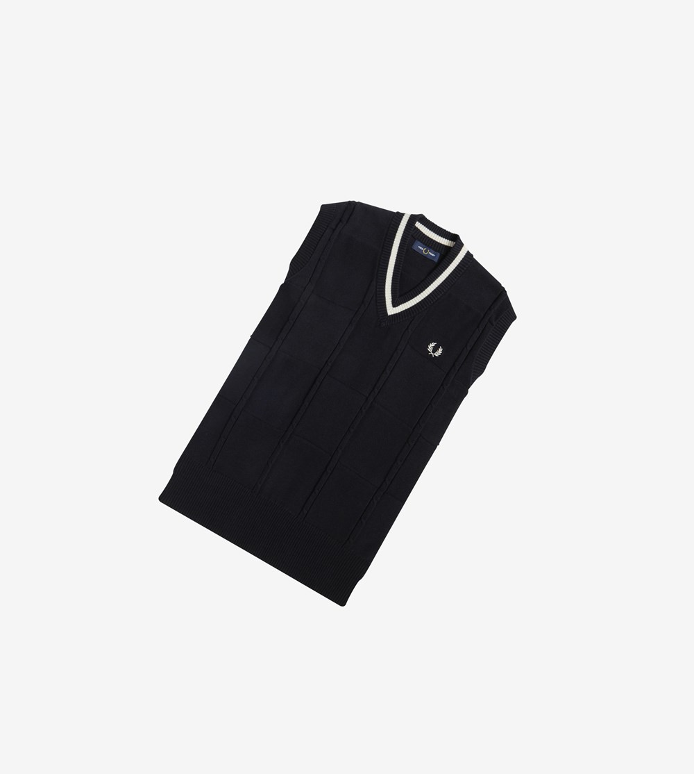 Black Fred Perry Cable Knit Tank Men's Knitwear | FAVMH-1796