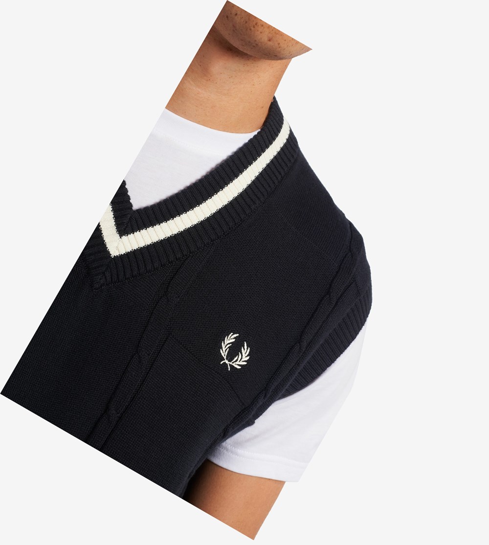 Black Fred Perry Cable Knit Tank Men's Knitwear | FAVMH-1796