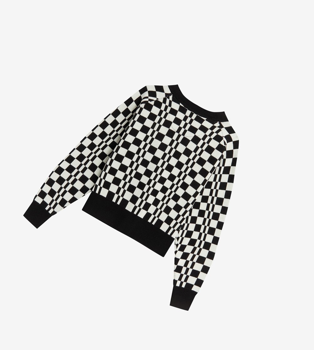 Black Fred Perry Chequerboard Cardigan Women's Knitwear | UQMBA-8650