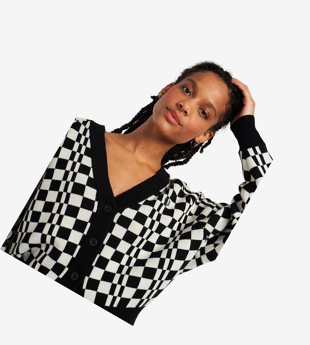 Black Fred Perry Chequerboard Cardigan Women's Knitwear | UQMBA-8650