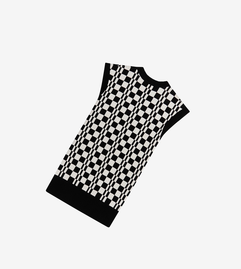 Black Fred Perry Chequerboard Knitted Tank Men's Knitwear | GQFMT-8265