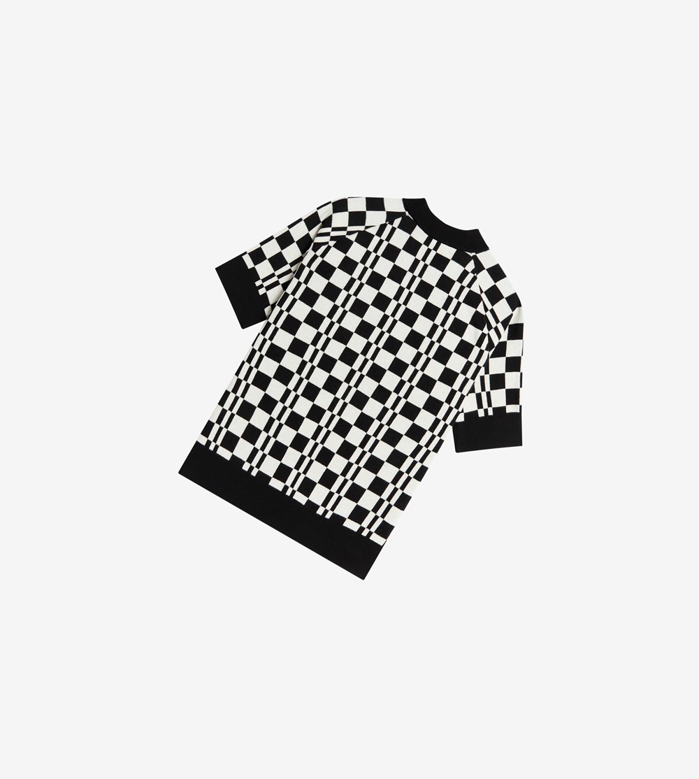 Black Fred Perry Chequerboard Short Sleeve Jumper Women's Knitwear | GRJOC-6319