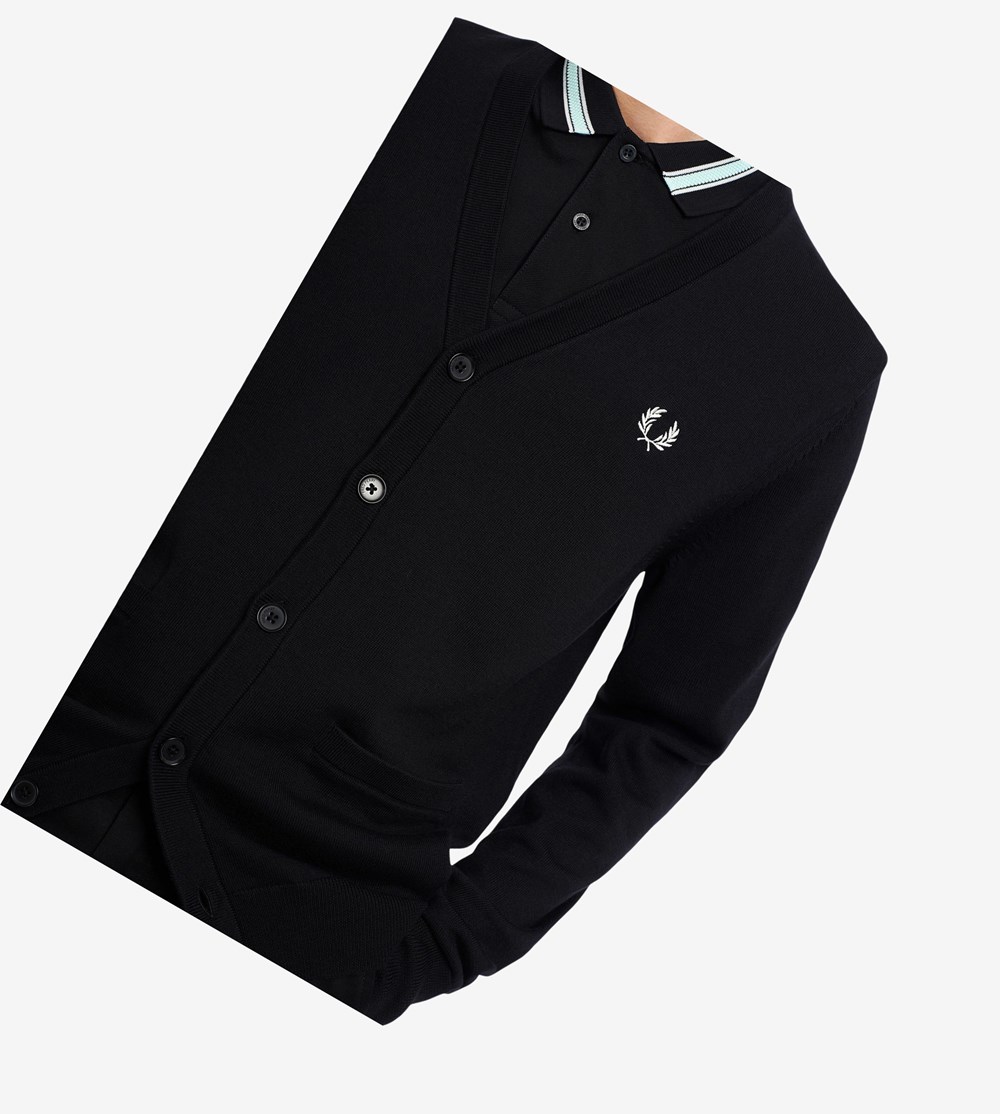 Black Fred Perry Classic Cardigan Men's Knitwear | XEDGF-1529