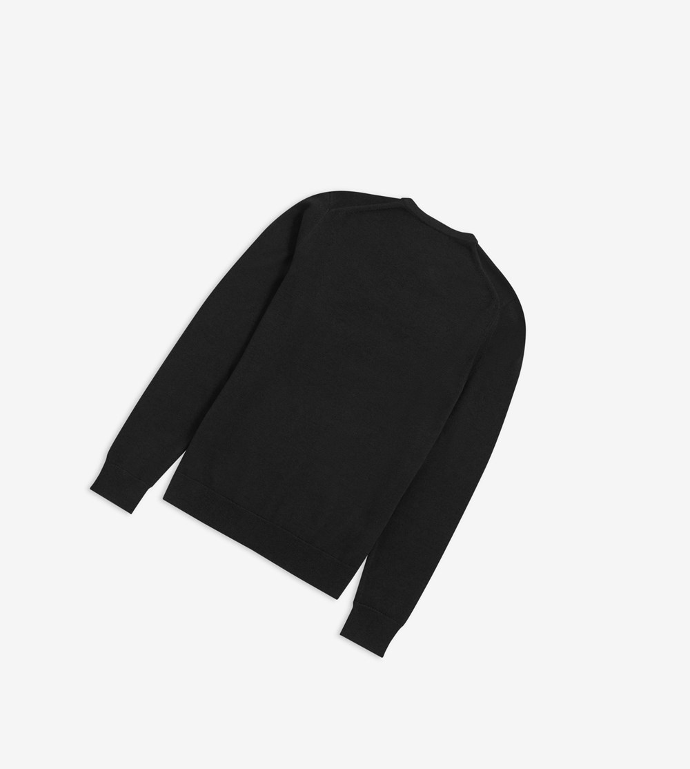 Black Fred Perry Classic Crew Neck Jumper Men's Knitwear | TLXHG-4820