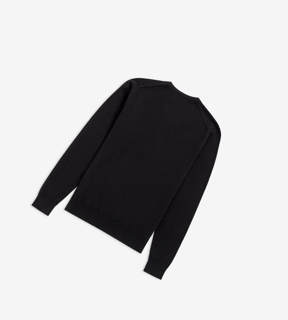 Black Fred Perry Classic V Neck Jumper Men's Knitwear | GLEMO-1325