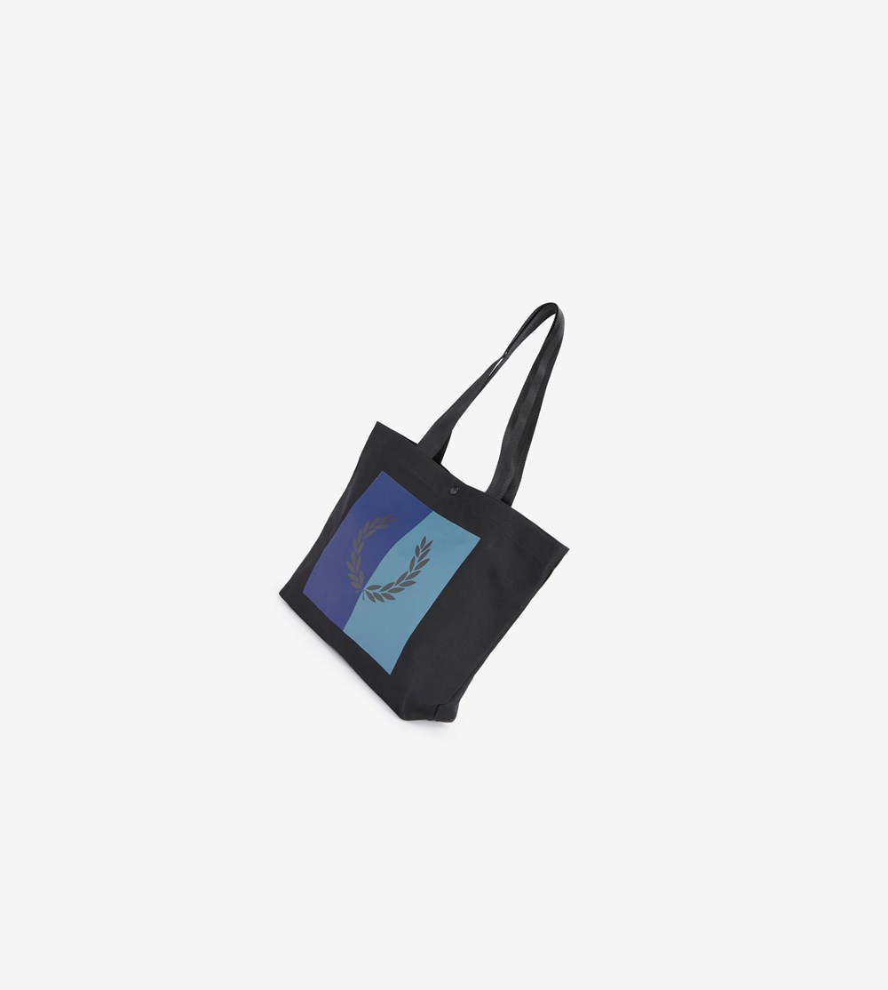 Black Fred Perry Colour Block Graphic Tote Bag Men's Bags | HFDNB-9351