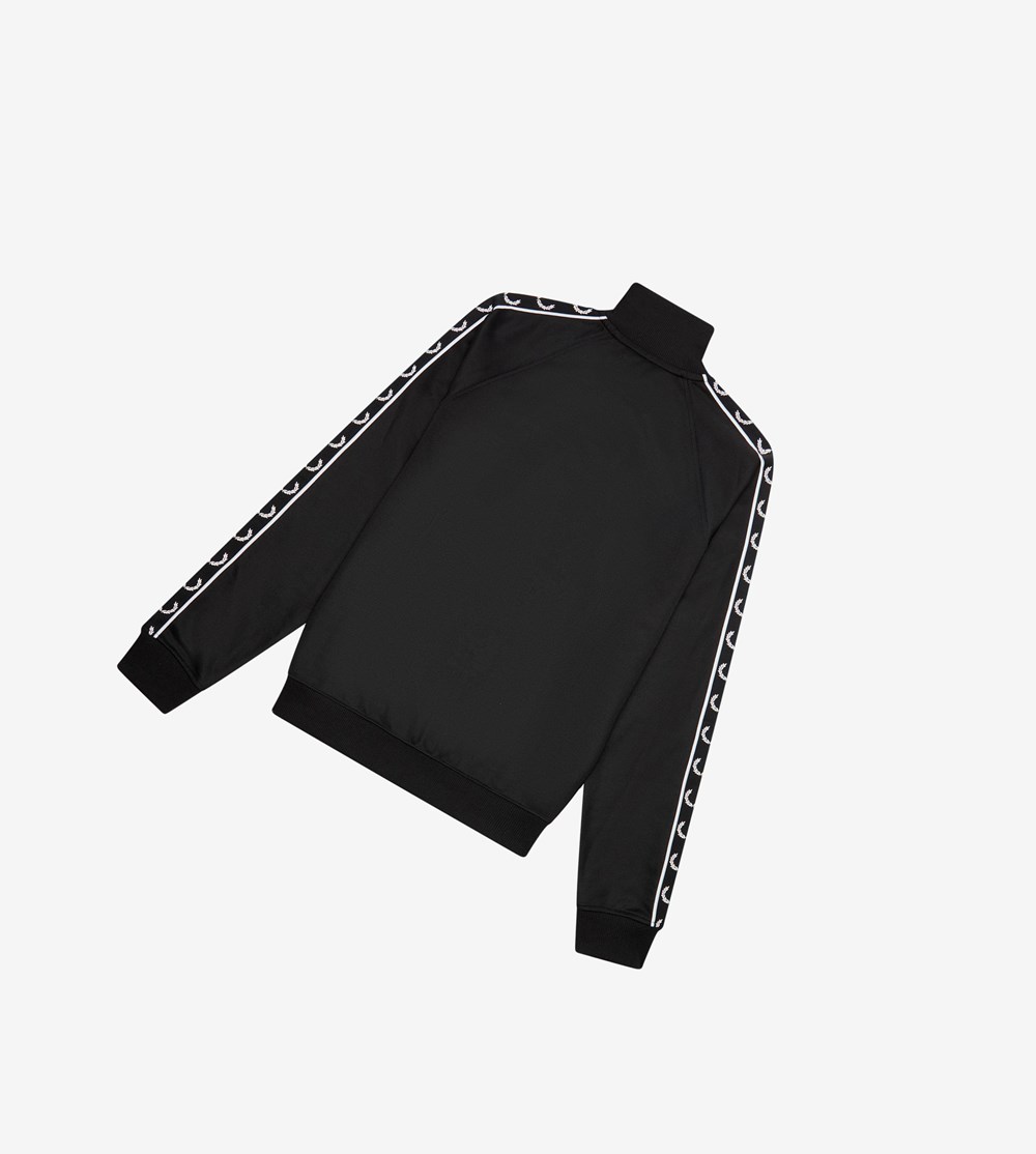 Black Fred Perry Contrast Taped Men's Track Jacket | PDVYJ-9830