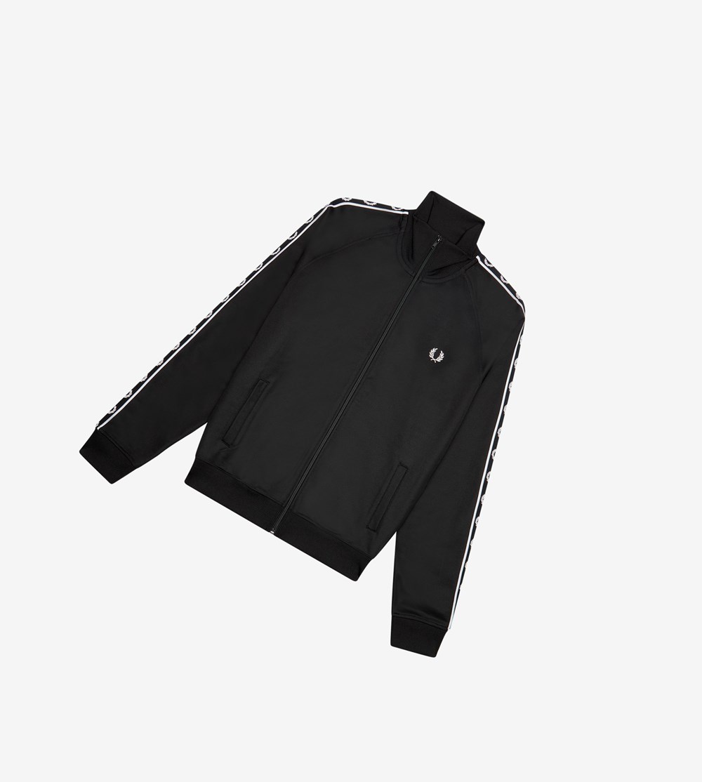 Black Fred Perry Contrast Taped Men\'s Track Jacket | PDVYJ-9830