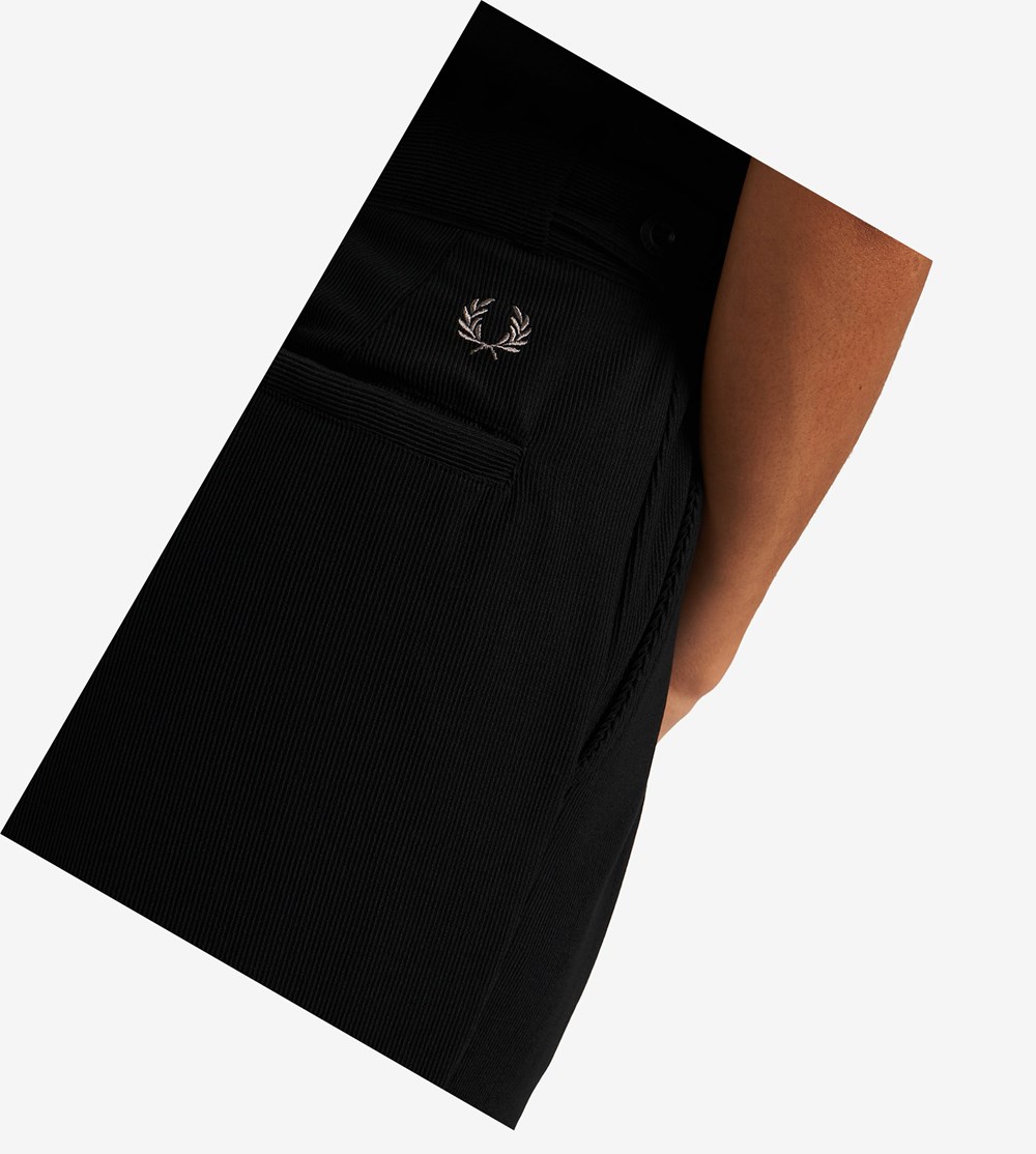 Black Fred Perry Corduroy Trousers Women's Pants | PYKON-3495