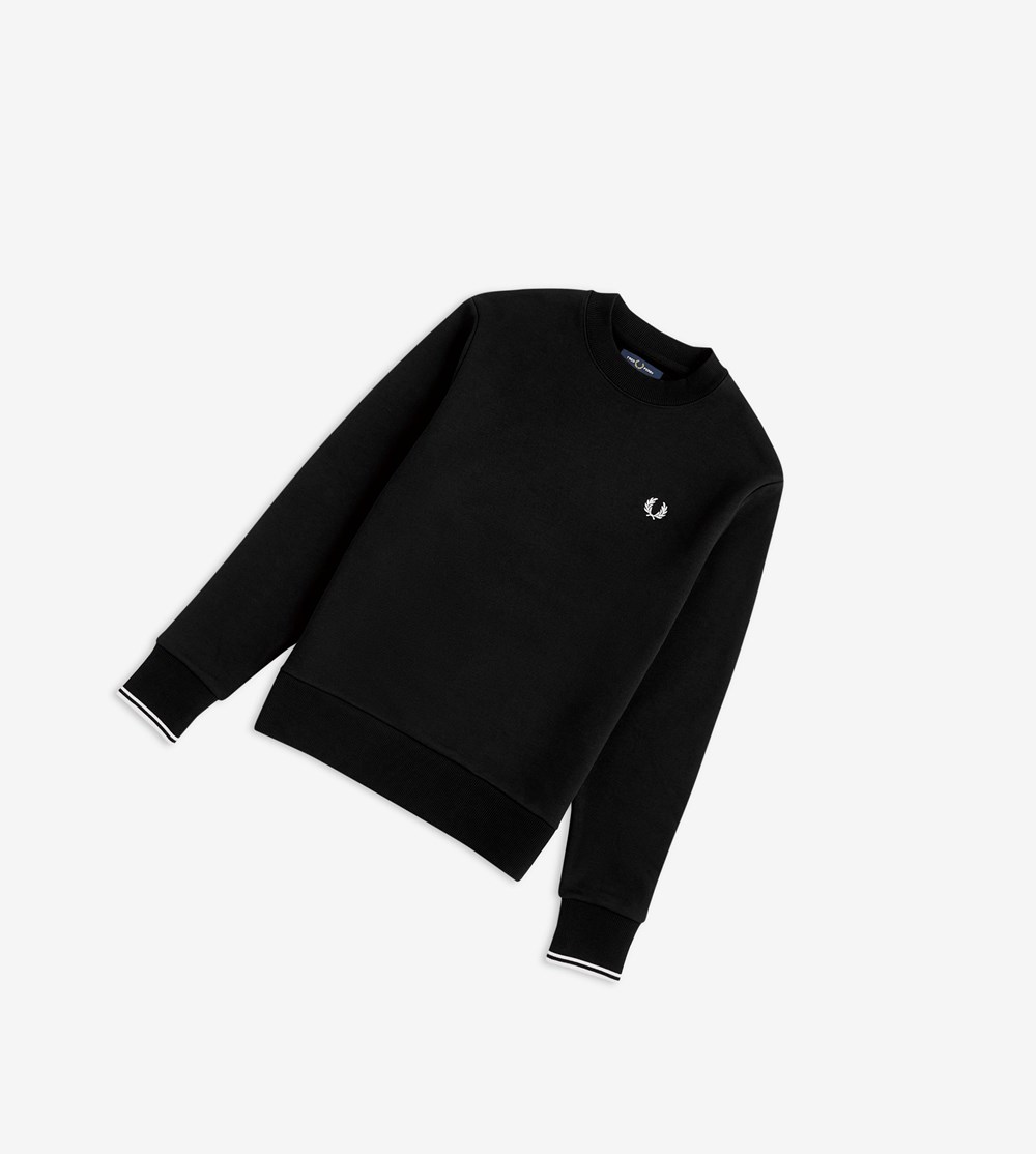 Black Fred Perry Crew Neck Men's Sweatshirt | RKQGP-5246