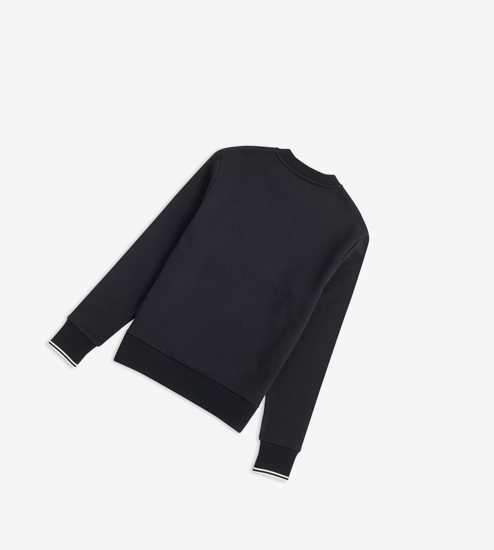 Black Fred Perry Crew Neck Men's Sweatshirt | RKQGP-5246