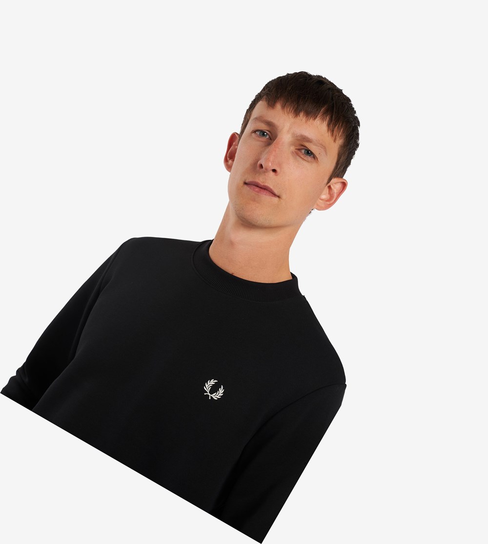 Black Fred Perry Crew Neck Men's Sweatshirt | RKQGP-5246