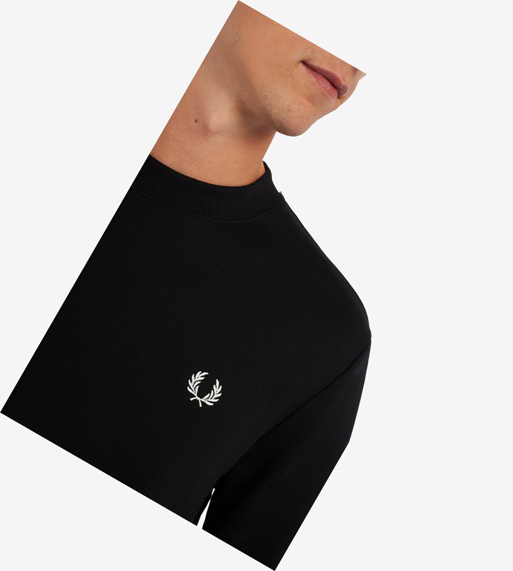 Black Fred Perry Crew Neck Men's Sweatshirt | RKQGP-5246