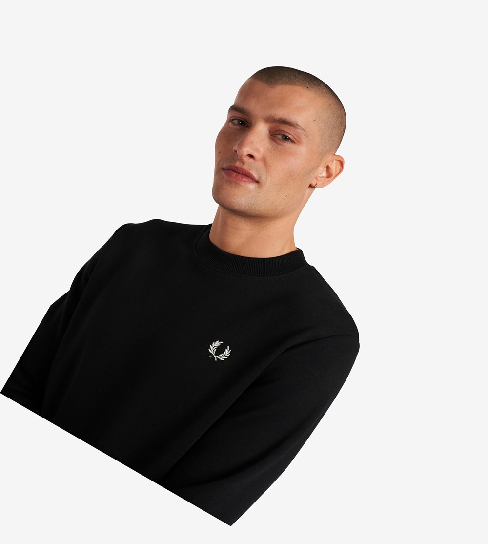 Black Fred Perry Crew Neck Men\'s Sweatshirt | RKQGP-5246