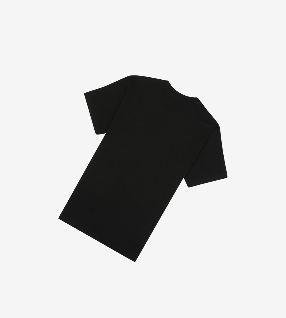 Black Fred Perry Embroidered Men's T Shirts | JDFKS-4193