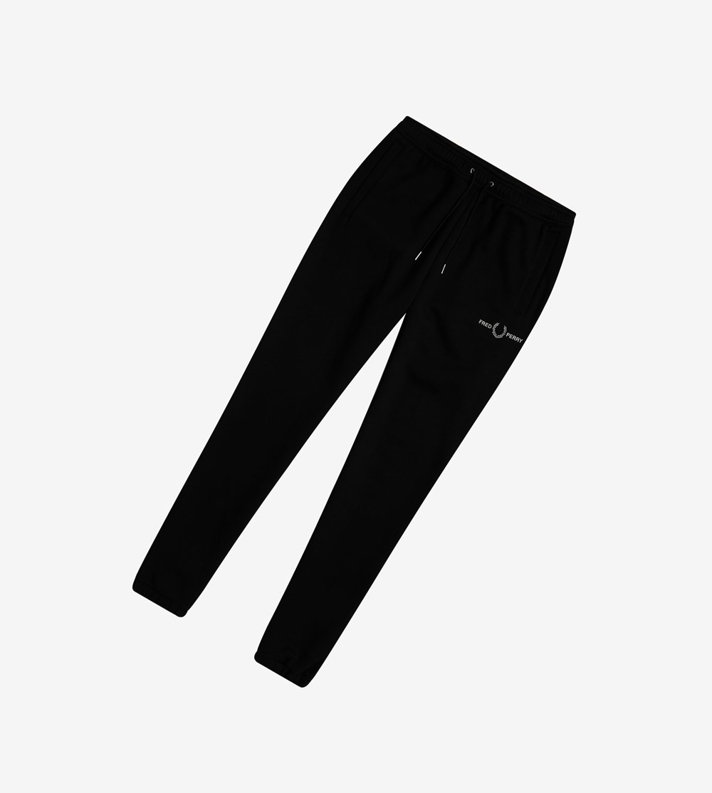 Black Fred Perry Embroidered Sweat Pants Men's Trousers | IMYBJ-0213