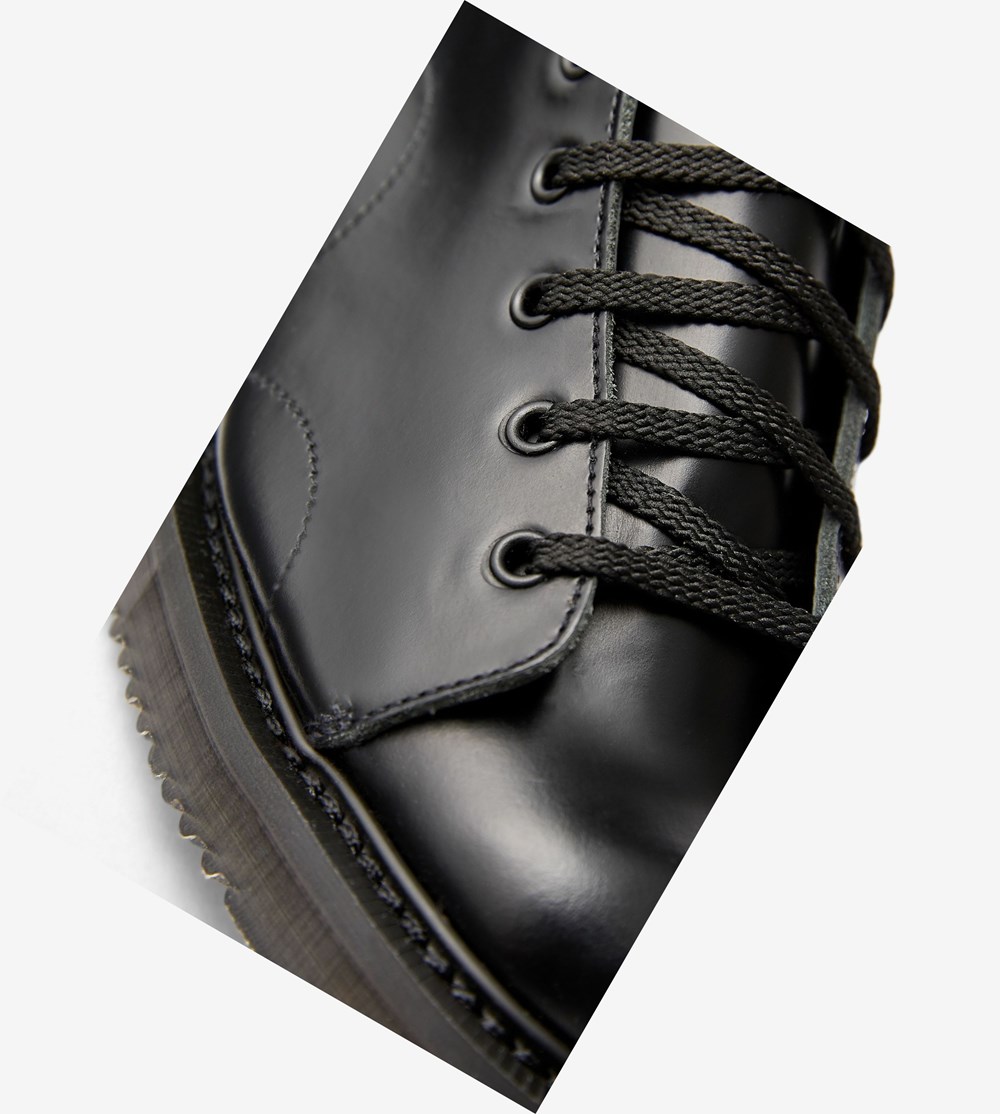 Black Fred Perry George CoxLeather Monkey Boots Men's Boots | XEWPO-0237