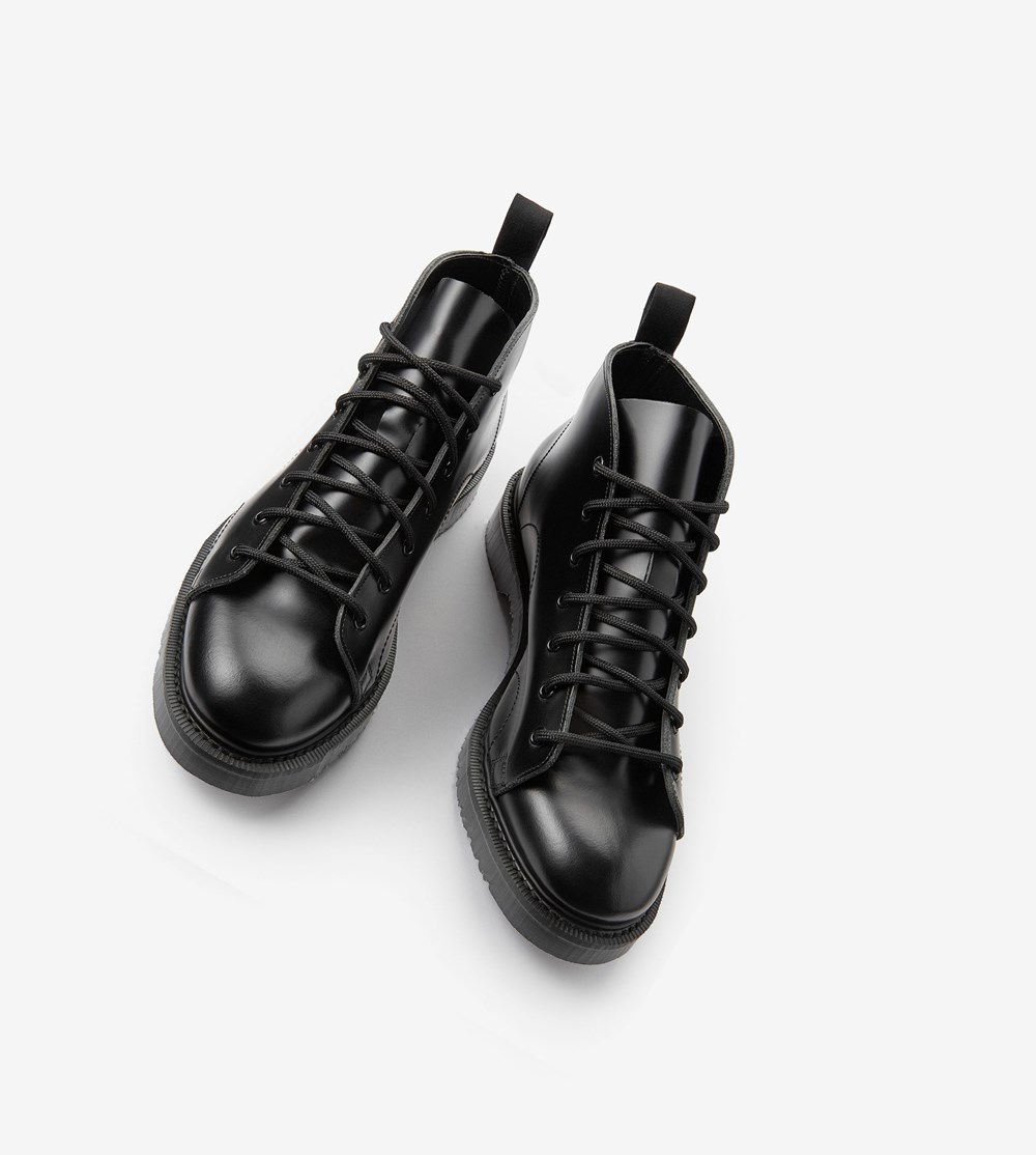 Black Fred Perry George CoxLeather Monkey Boots Men's Boots | XEWPO-0237