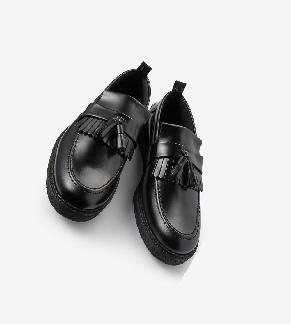 Black Fred Perry George CoxTasse Men's Loafers | LRAXQ-8093