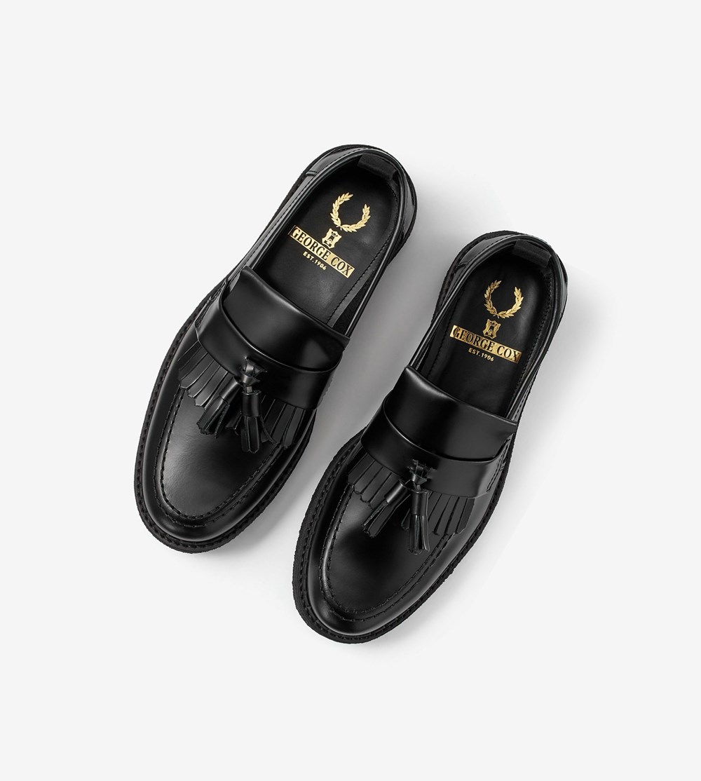 Black Fred Perry George CoxTassel Loafer Women's Loafers | SRDGY-6502