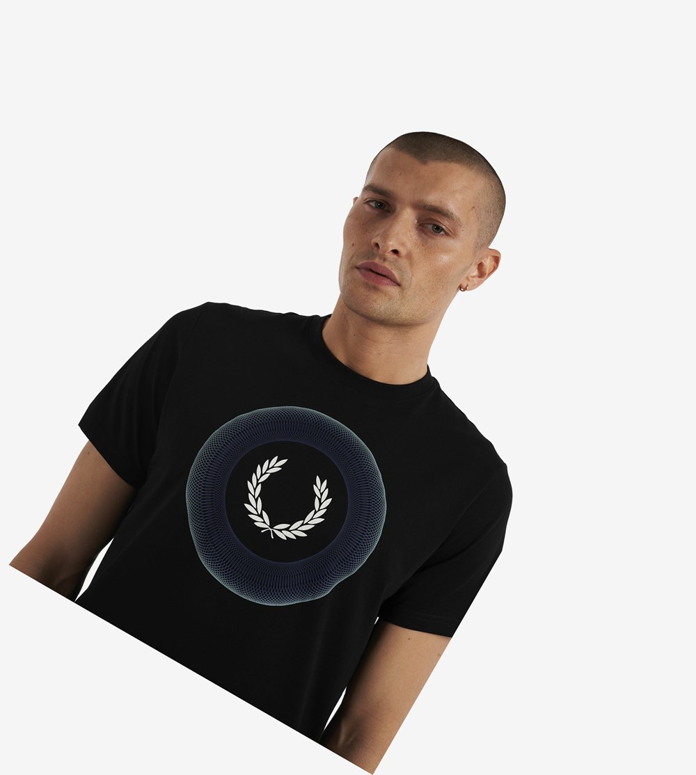 Black Fred Perry Gradient Graphic Men's T Shirts | VJKOE-3175