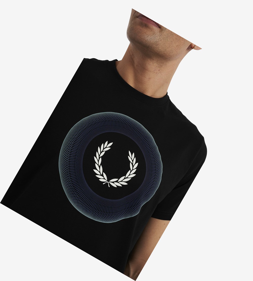 Black Fred Perry Gradient Graphic Men's T Shirts | VJKOE-3175