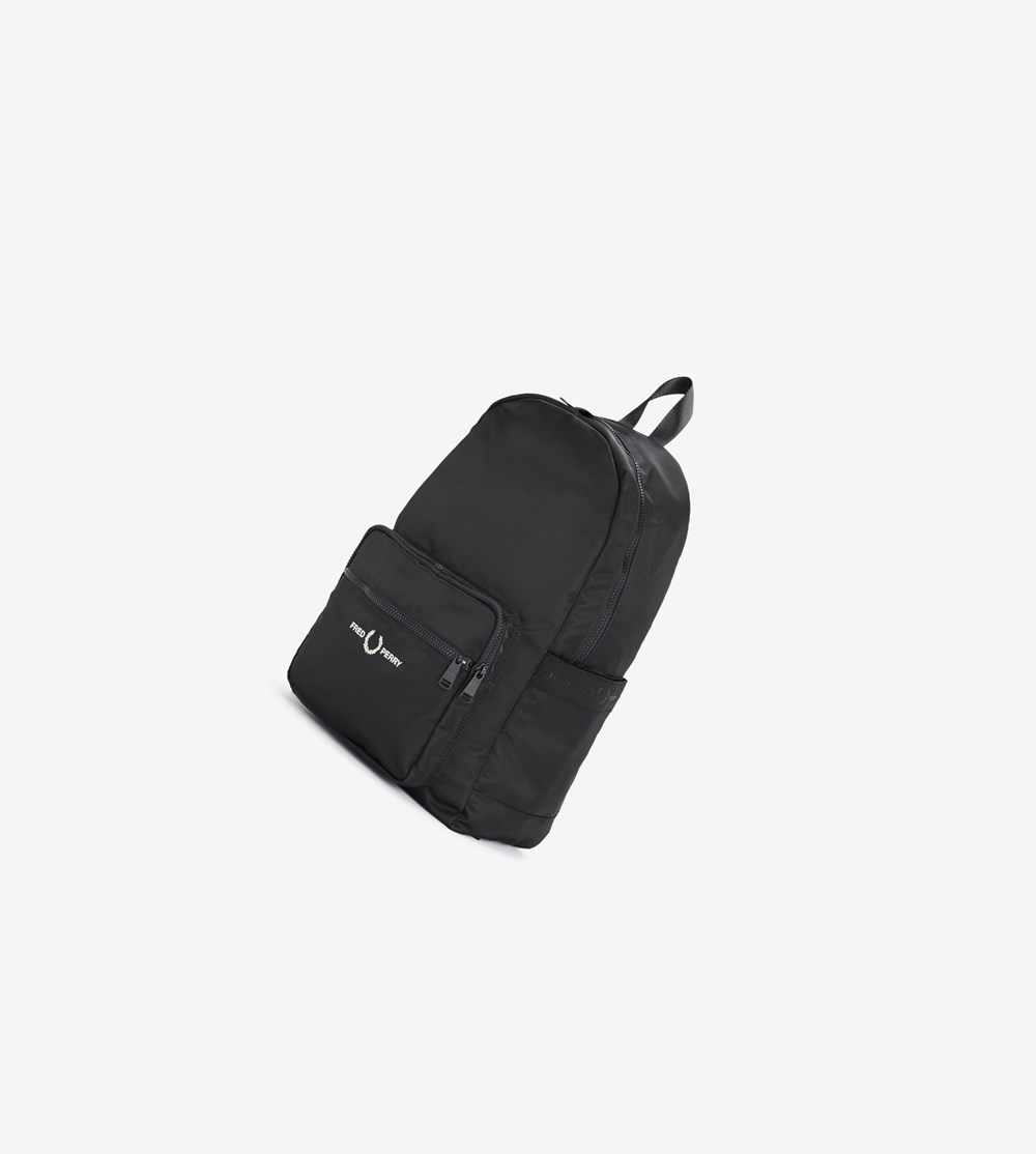 Black Fred Perry Graphic Tape Backpack Men's Bags | DELIJ-9547