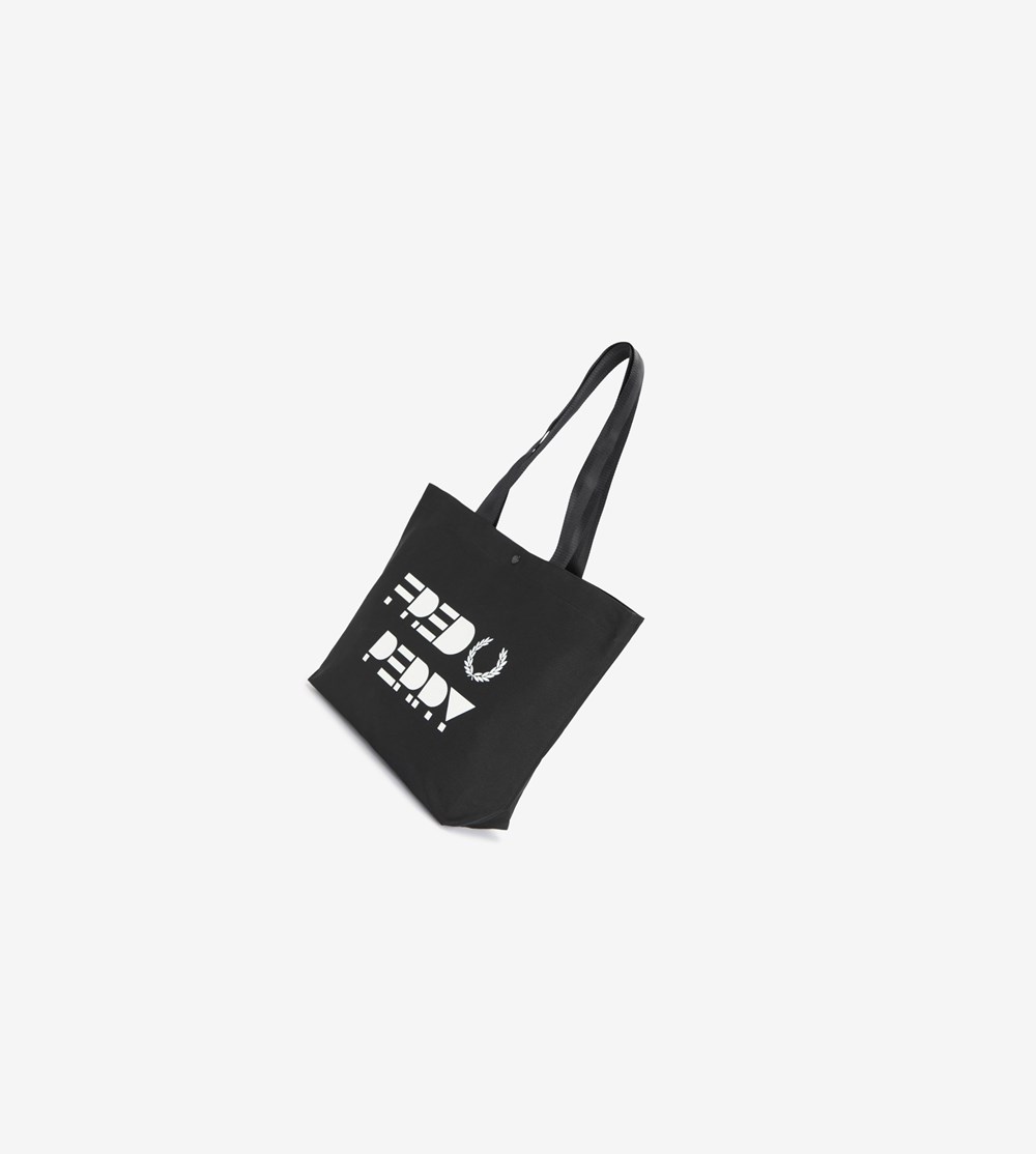 Black Fred Perry Graphic Tote Bag Men's Bags | KESQX-2146