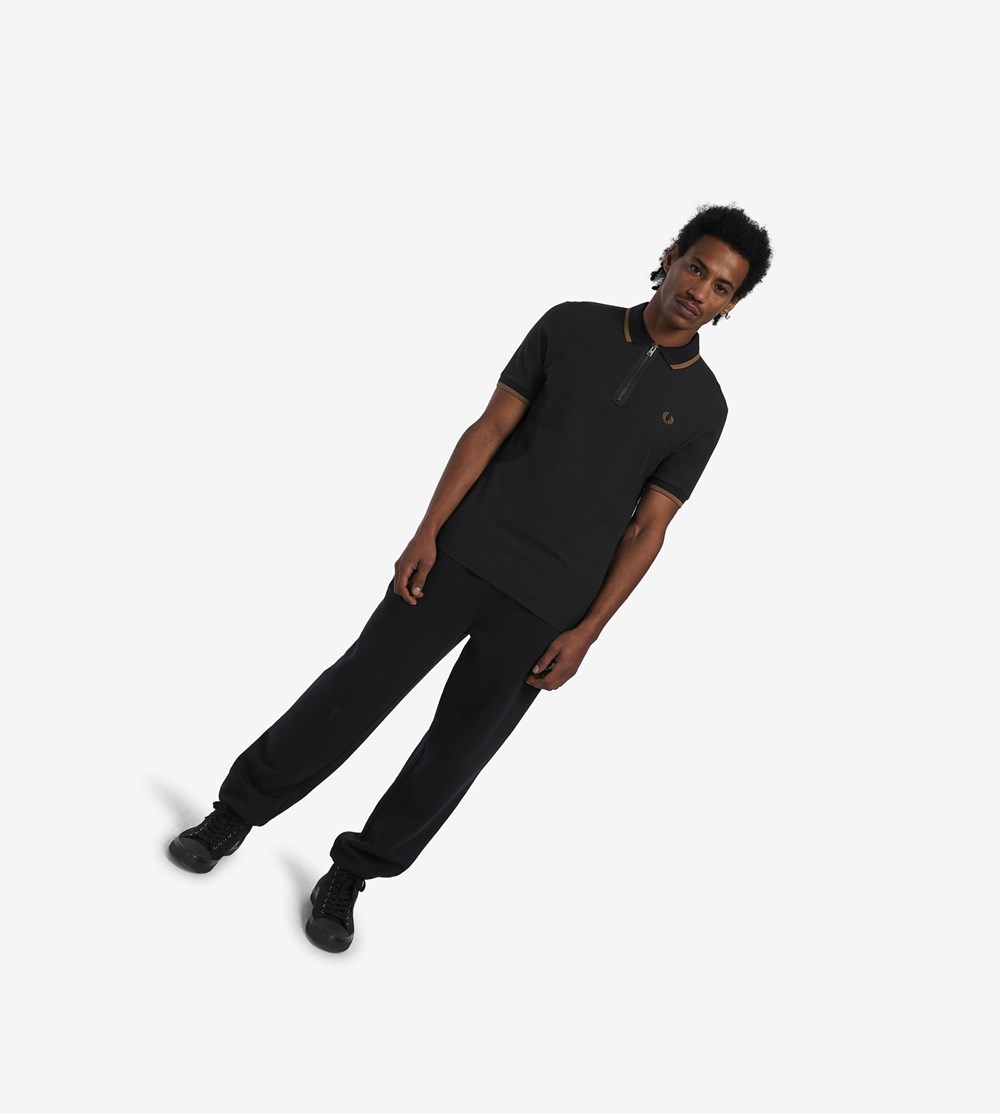 Black Fred Perry Half Zip Men's Polo Shirts | ESDMV-8560