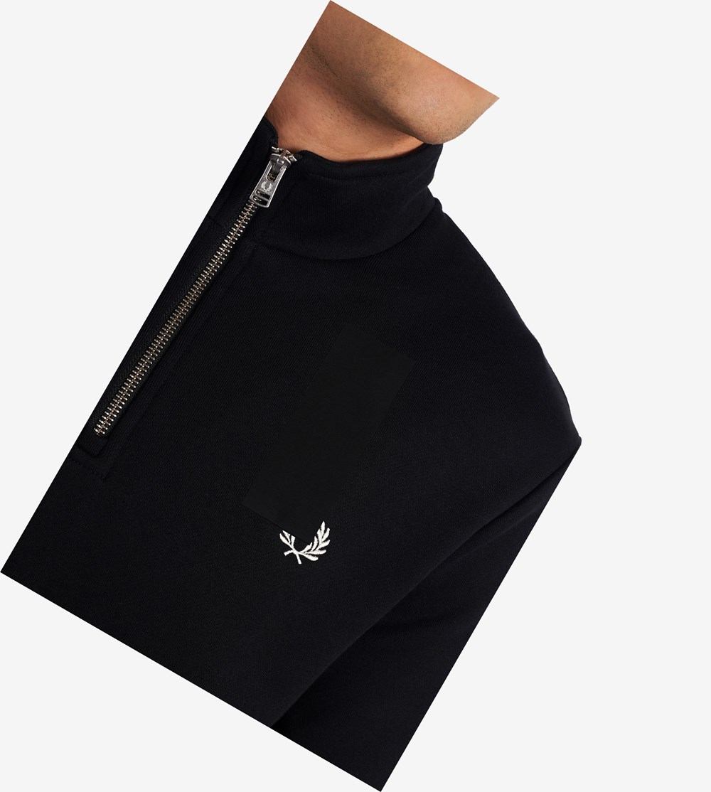 Black Fred Perry Half Zip Men's Sweatshirt | FSIGE-3652