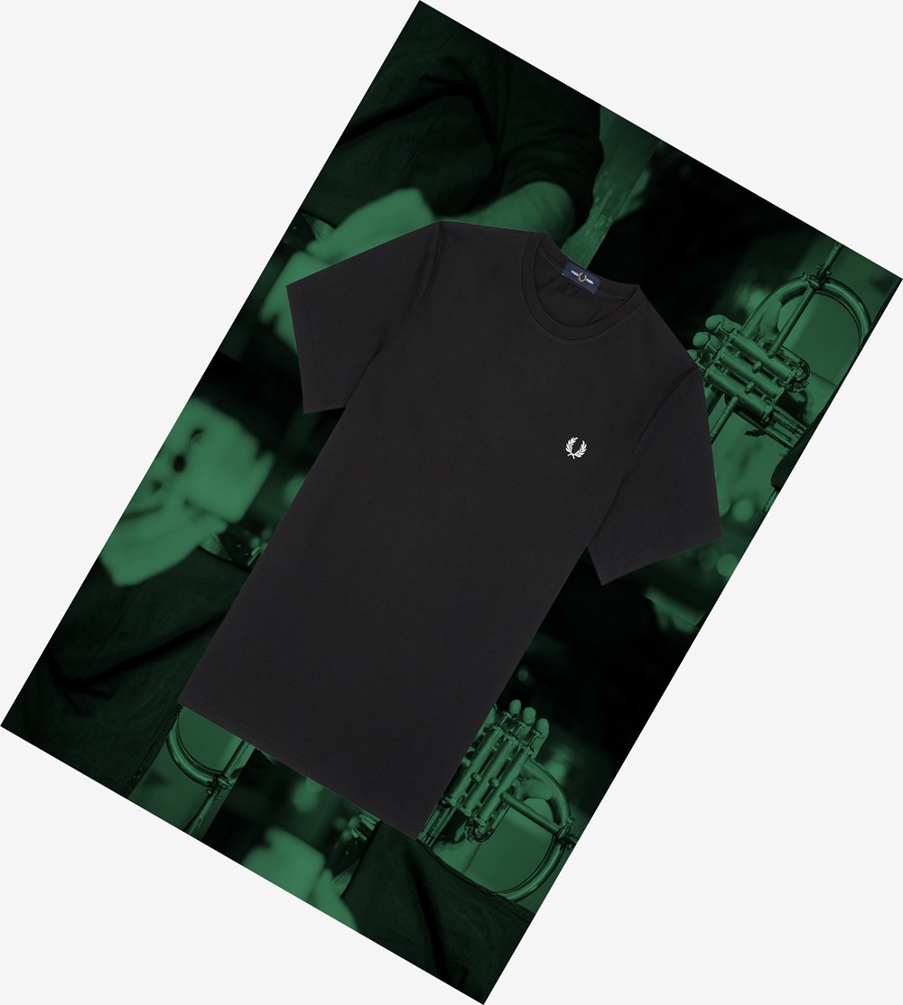 Black Fred Perry Hamburg Ringer Men's T Shirts | ZNLVW-0724