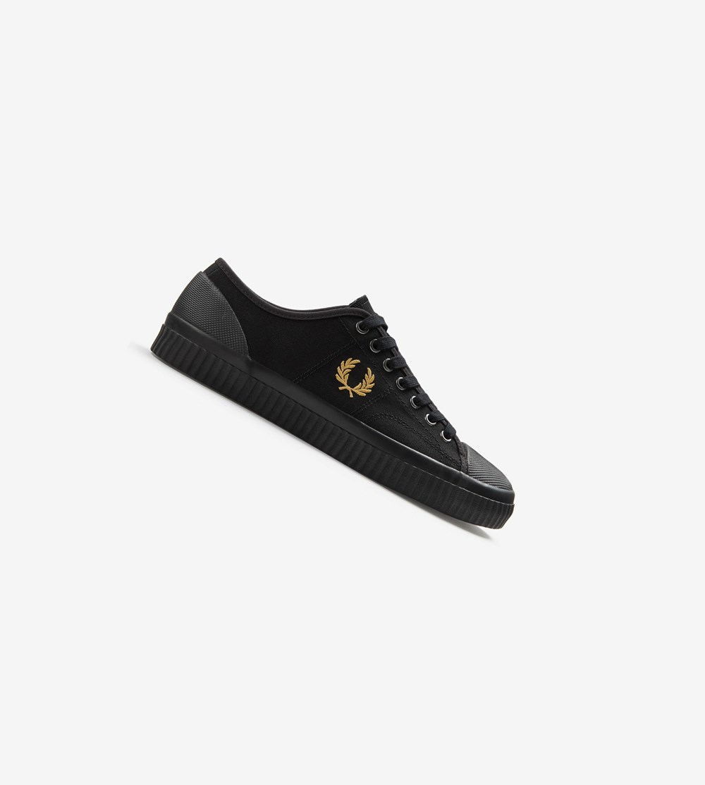 Black Fred Perry Hughes Low Men's Canvas Shoes | SRXDZ-5804