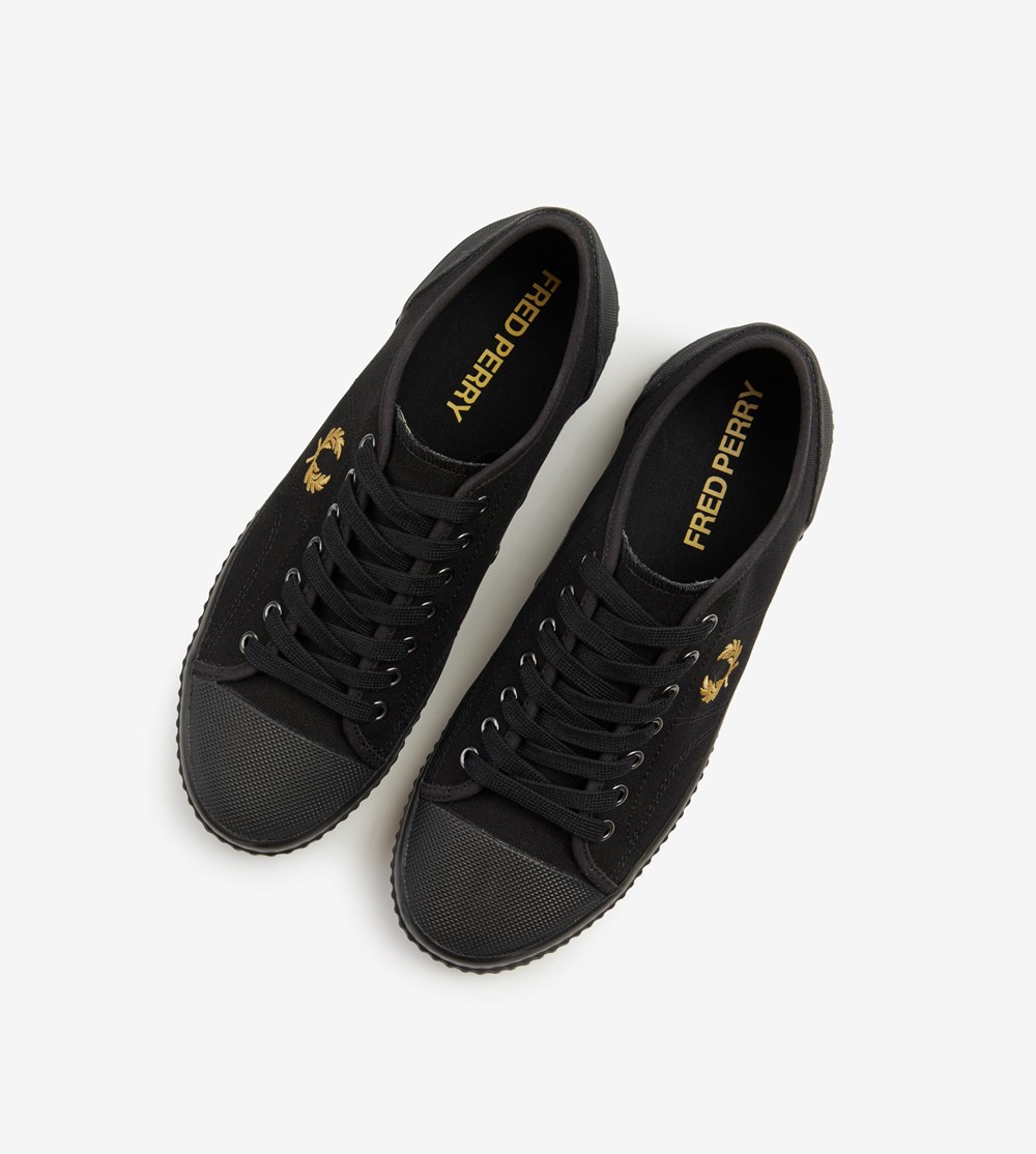 Black Fred Perry Hughes Low Men's Canvas Shoes | SRXDZ-5804