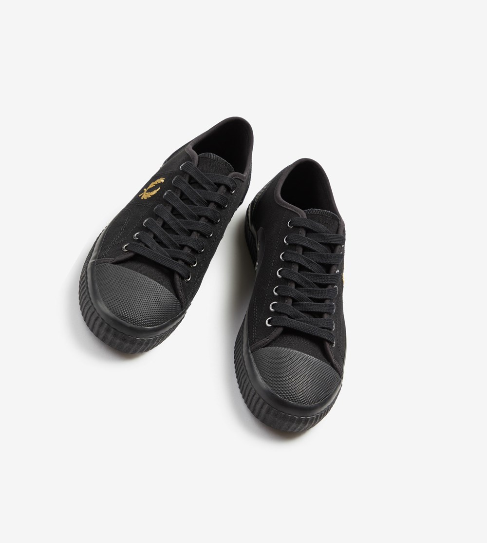 Black Fred Perry Hughes Low Men's Canvas Shoes | SRXDZ-5804