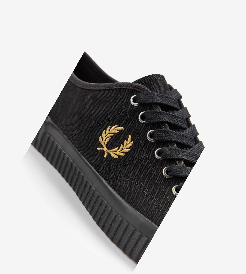 Black Fred Perry Hughes Low Men's Canvas Shoes | SRXDZ-5804