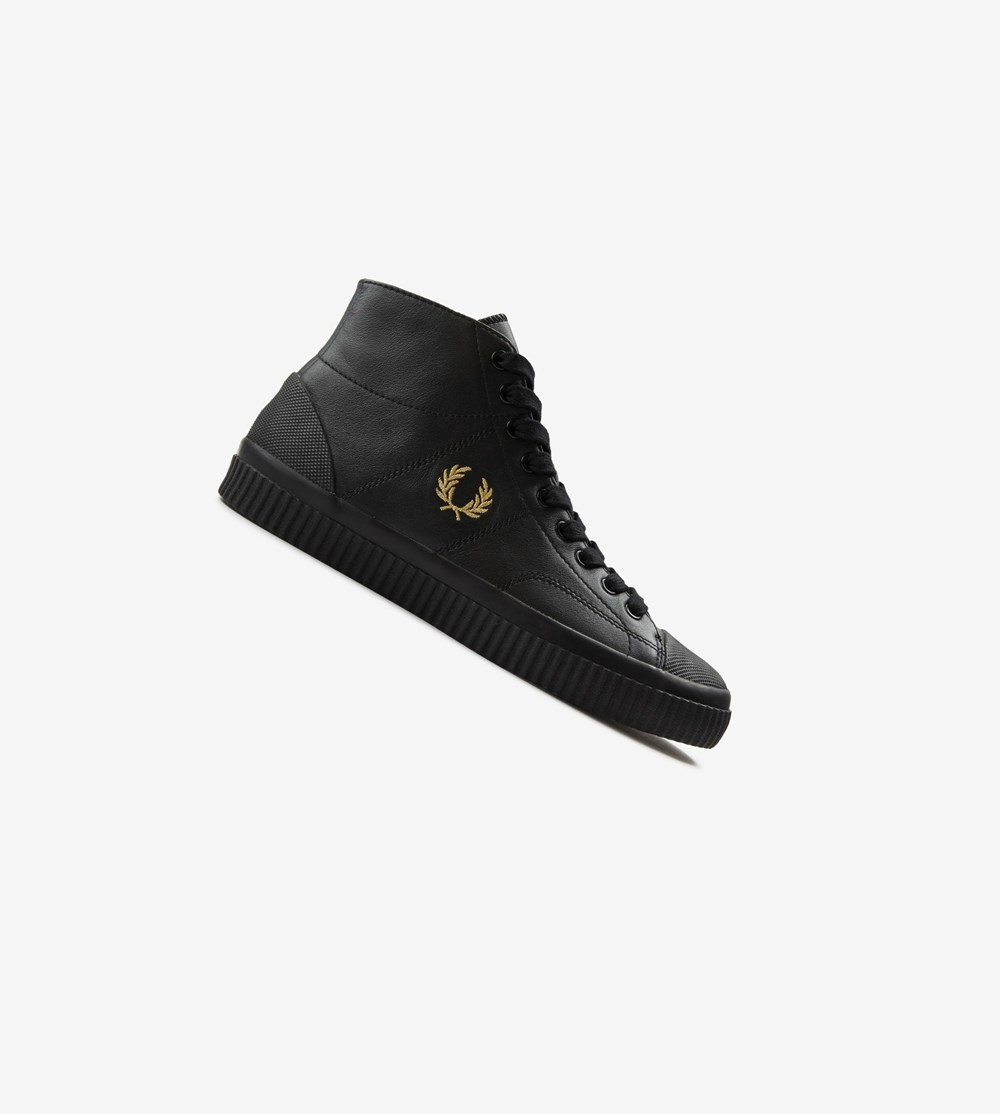 Black Fred Perry Hughes Mid Men's Canvas Shoes | CYVMW-4025