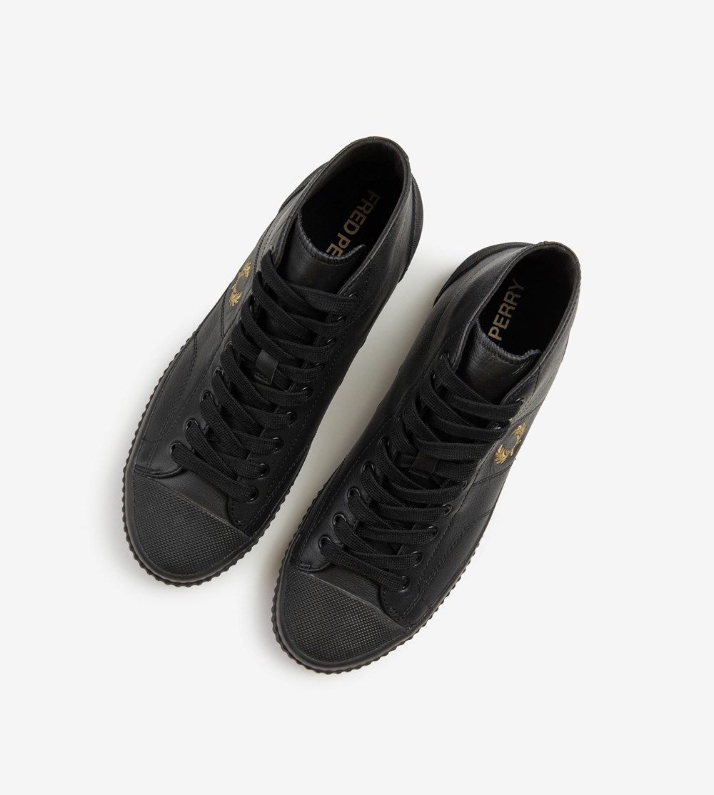 Black Fred Perry Hughes Mid Men's Canvas Shoes | CYVMW-4025