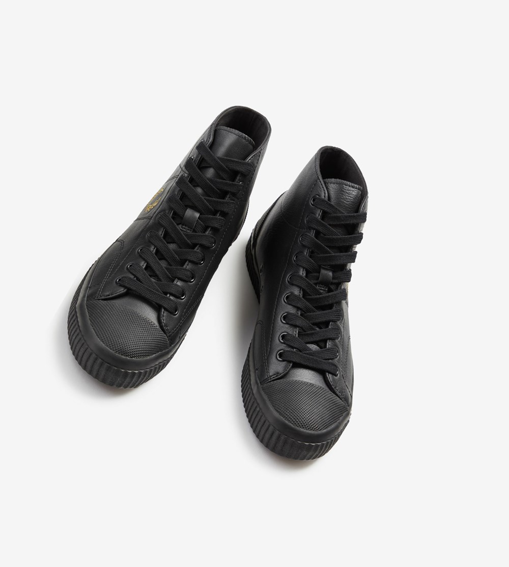 Black Fred Perry Hughes Mid Men's Canvas Shoes | CYVMW-4025