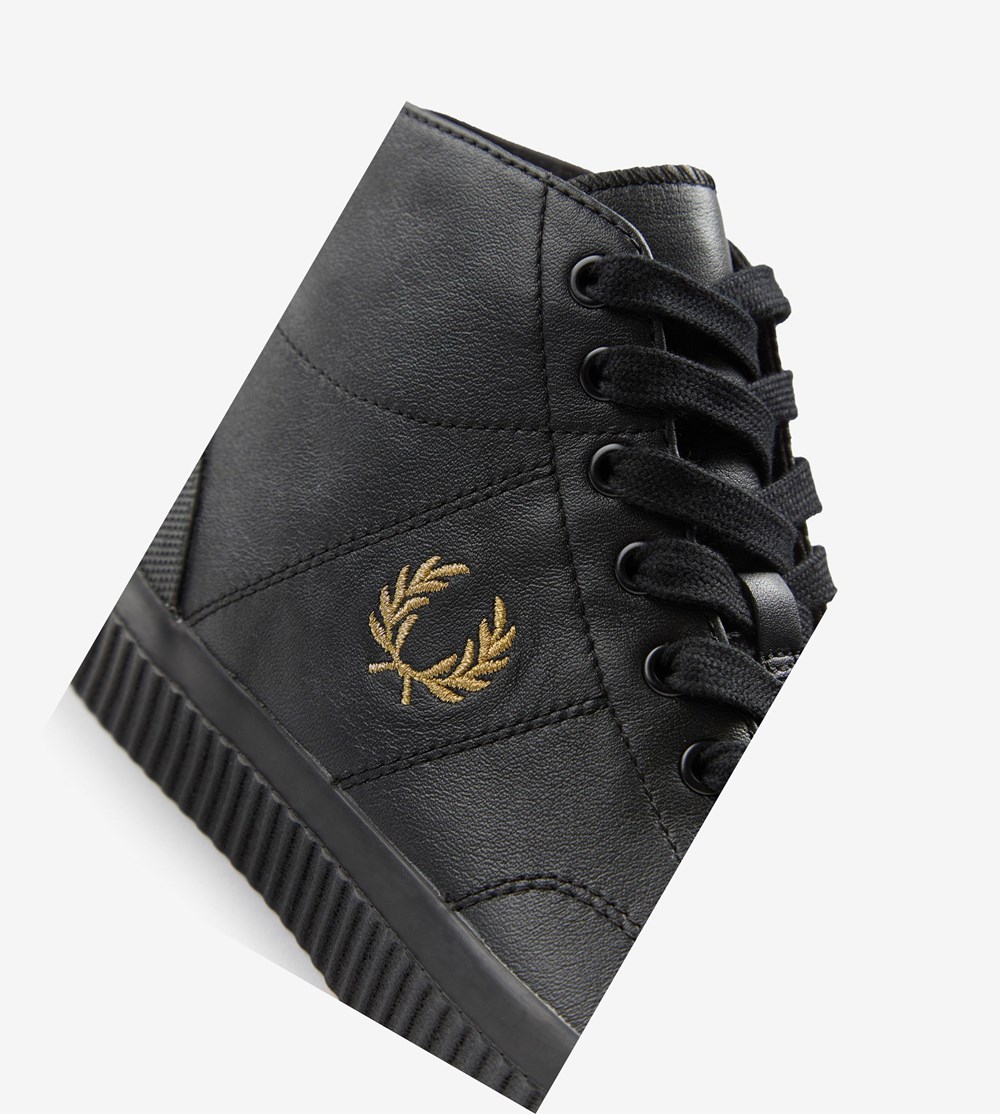 Black Fred Perry Hughes Mid Men's Canvas Shoes | CYVMW-4025