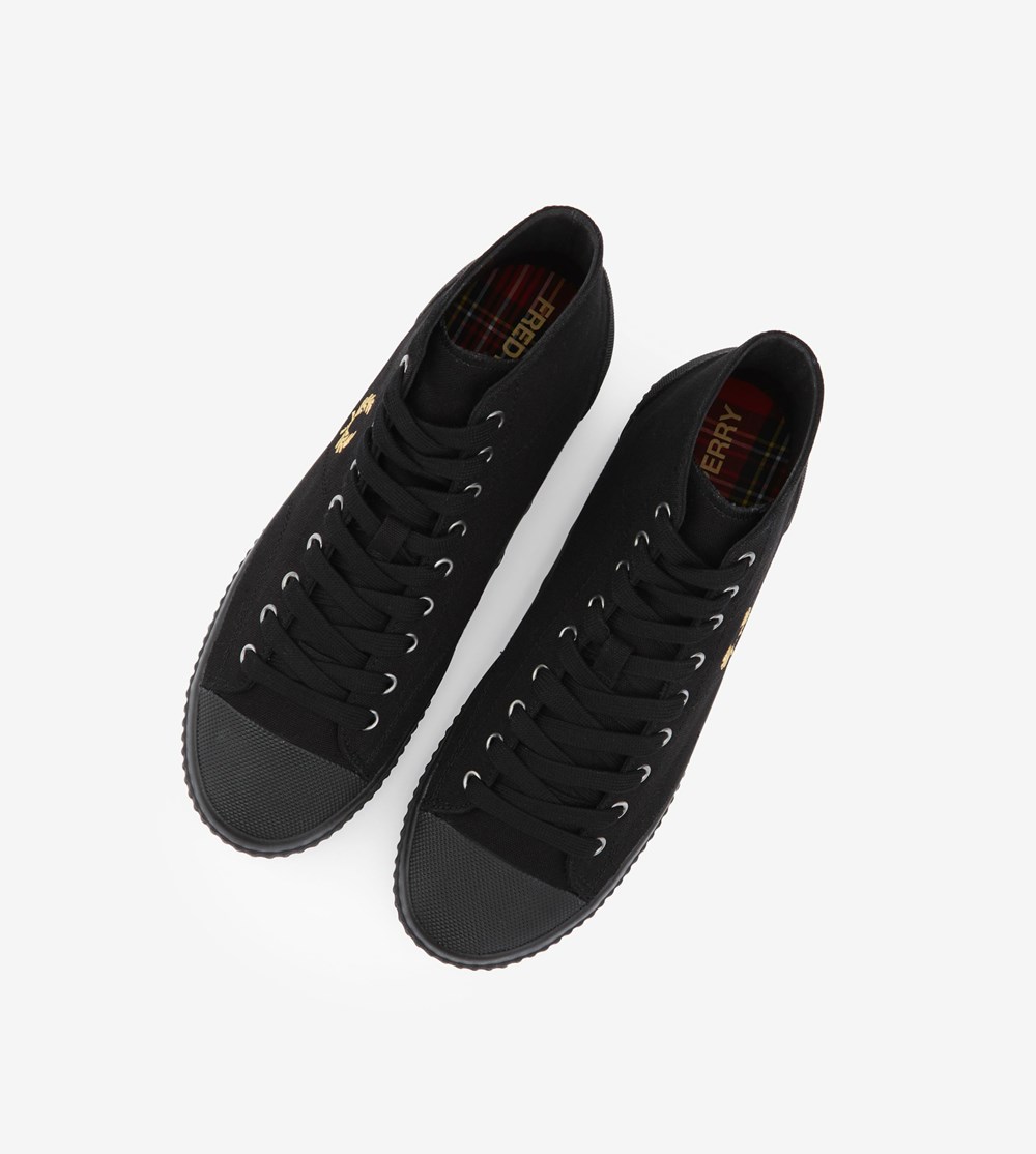 Black Fred Perry Hughes Mid Men's Canvas Shoes | SWEYH-1589