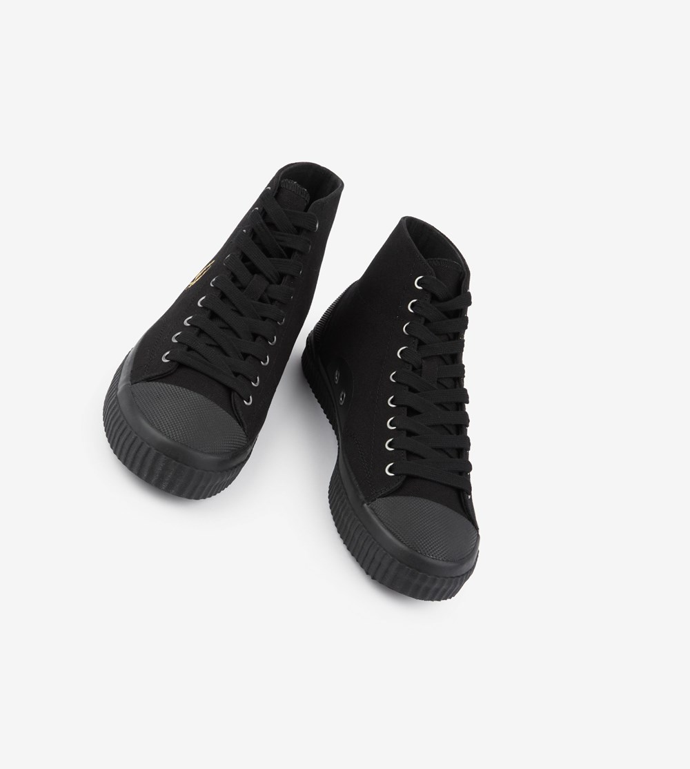 Black Fred Perry Hughes Mid Men's Canvas Shoes | SWEYH-1589