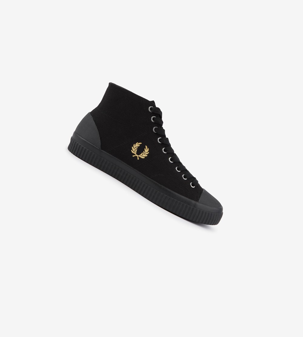 Black Fred Perry Hughes Mid Men\'s Canvas Shoes | SWEYH-1589