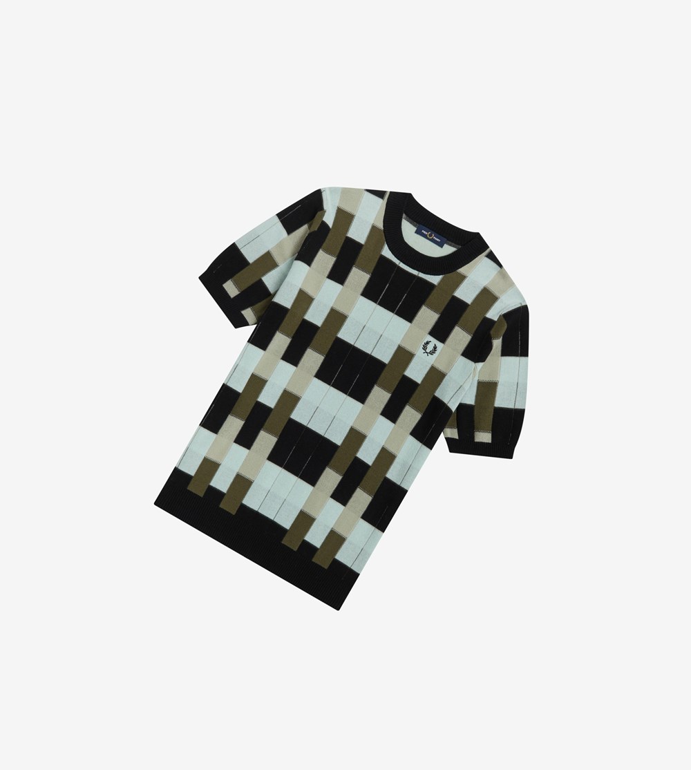 Black Fred Perry Jacquard Knitted T-Shirt Men's Knitwear | ANHFK-9215