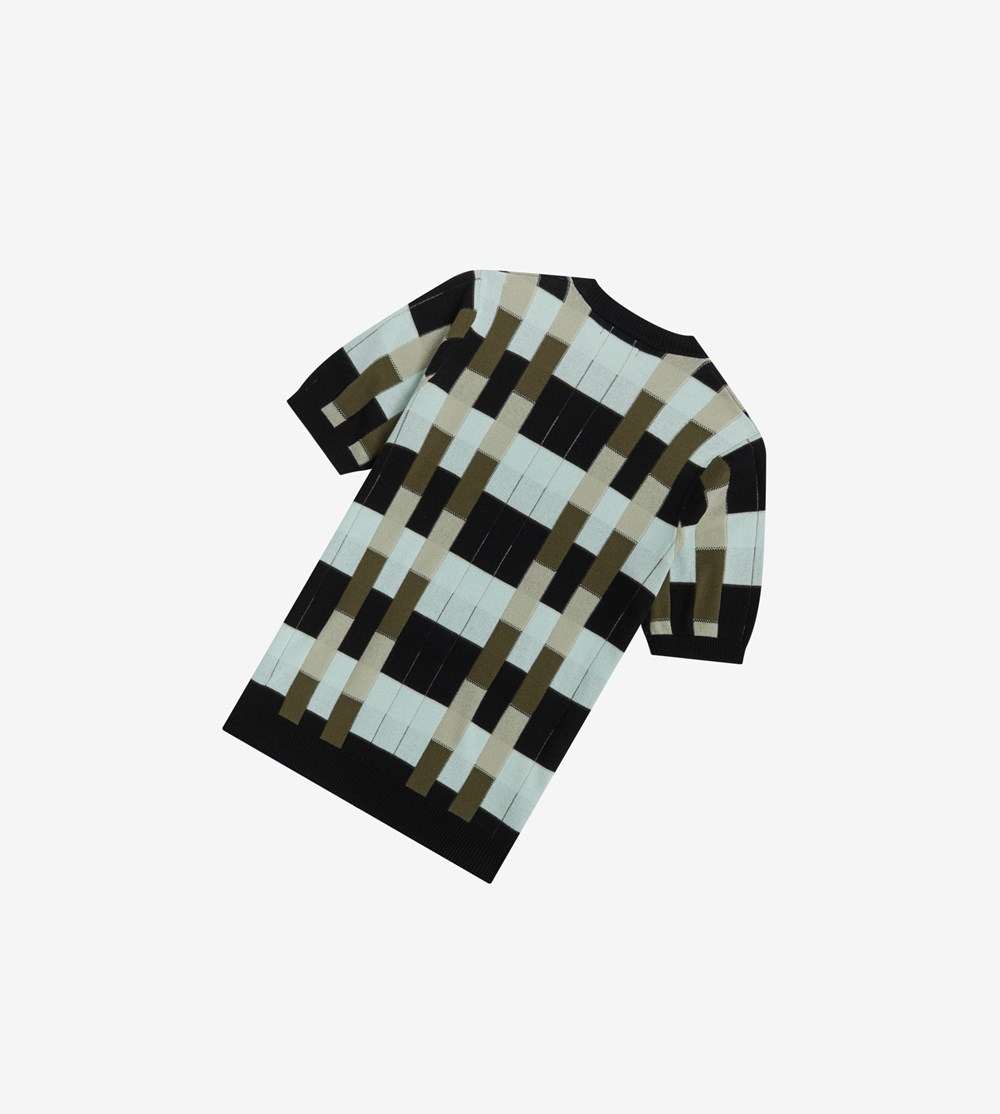 Black Fred Perry Jacquard Knitted T-Shirt Men's Knitwear | ANHFK-9215