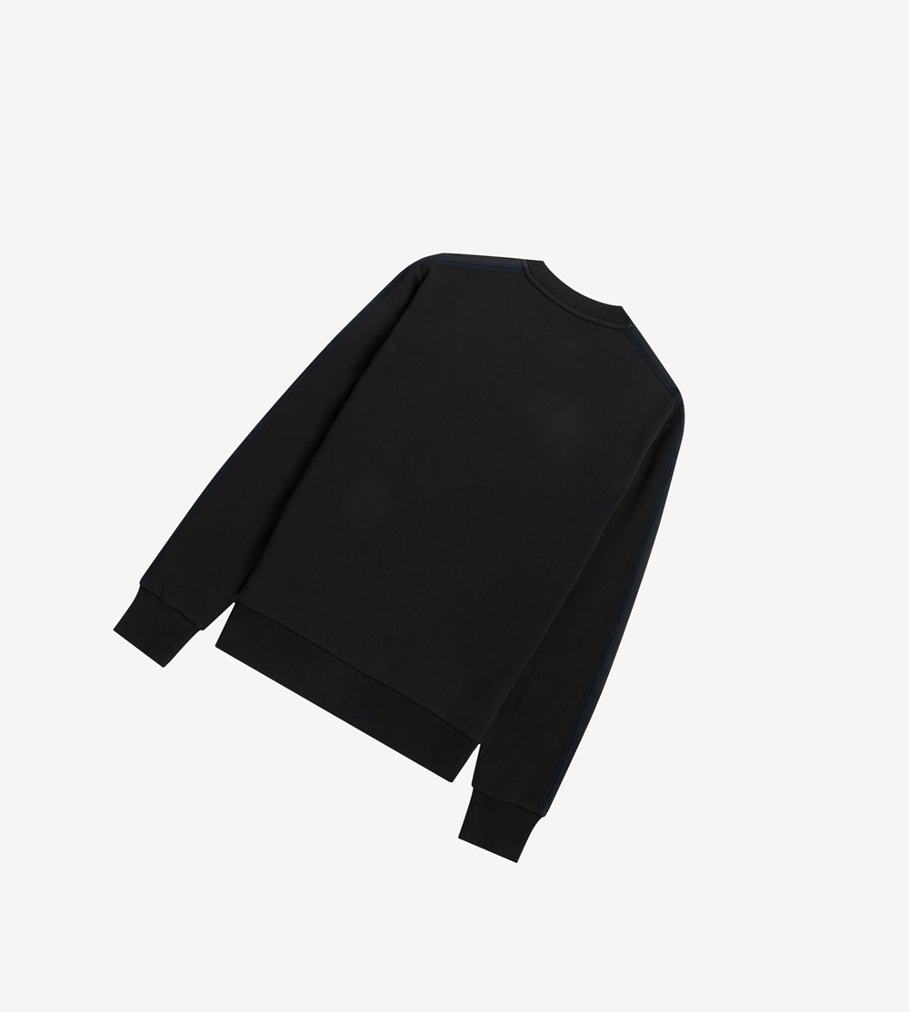 Black Fred Perry Knitted Tape Men's Sweatshirt | PEKGC-2689