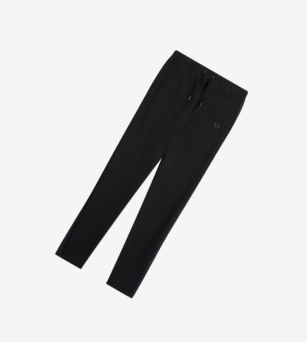 Black Fred Perry Knitted Taped Track Pants Men\'s Trousers | VRHYE-6147