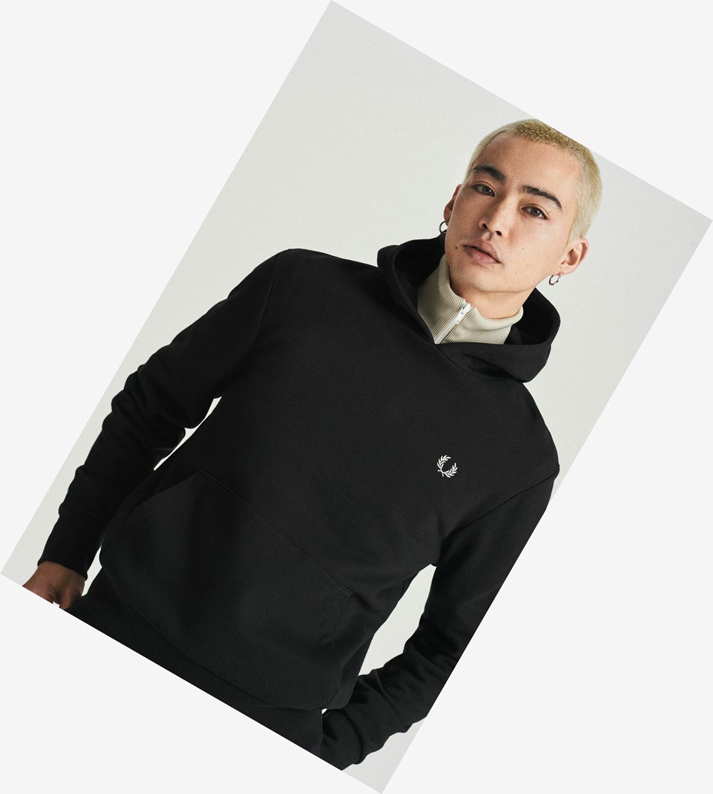 Black Fred Perry Laurel Wreath Hooded Men's Sweatshirt | CURWJ-8967