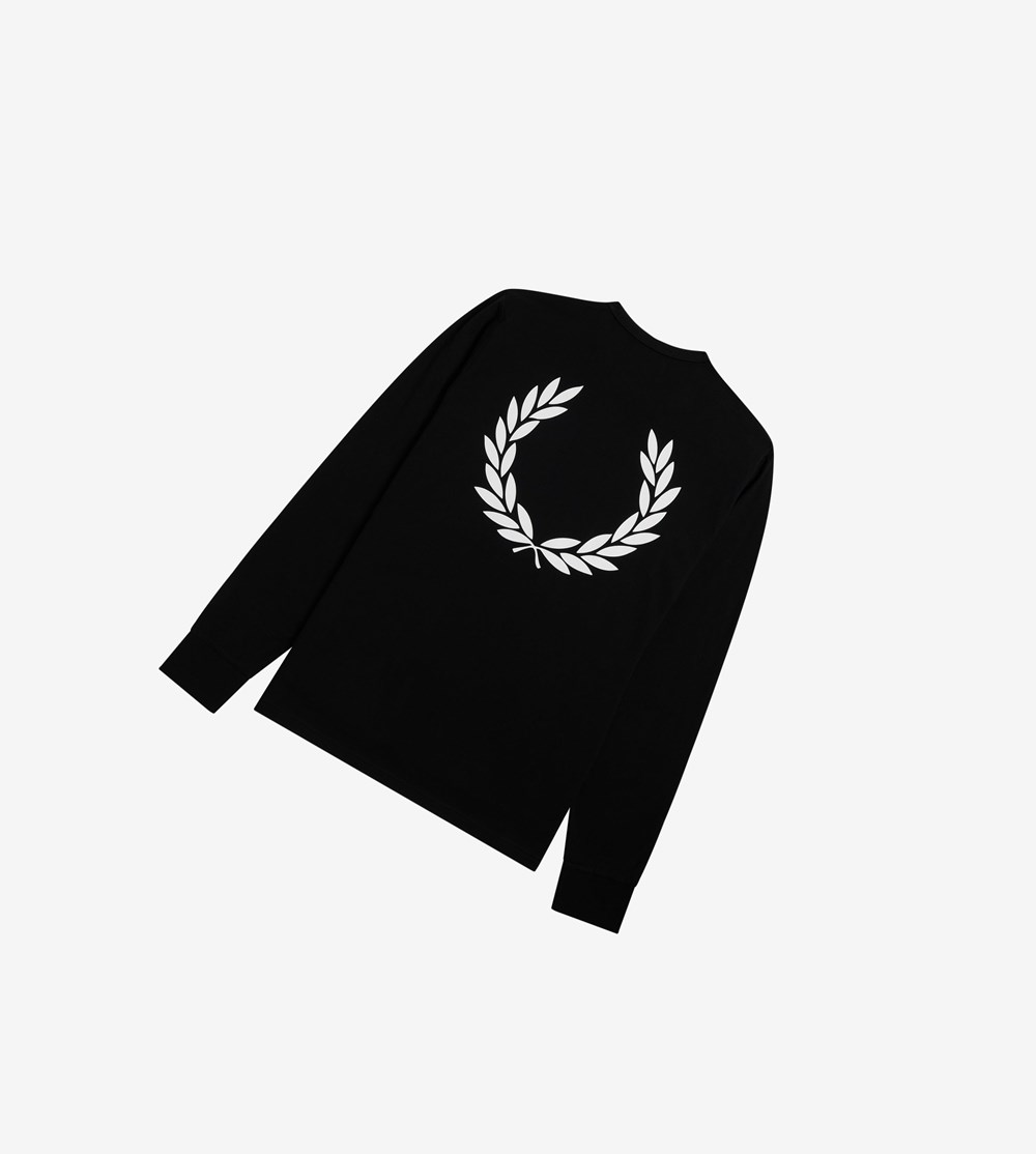 Black Fred Perry Laurel Wreath Long Sleeve Men's T Shirts | MZOBG-0623