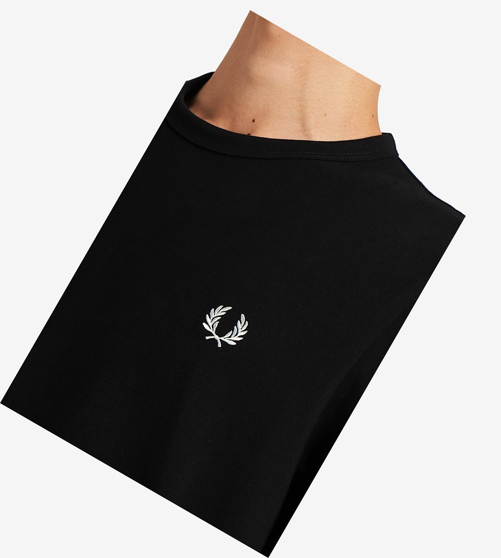 Black Fred Perry Laurel Wreath Long Sleeve Men's T Shirts | MZOBG-0623